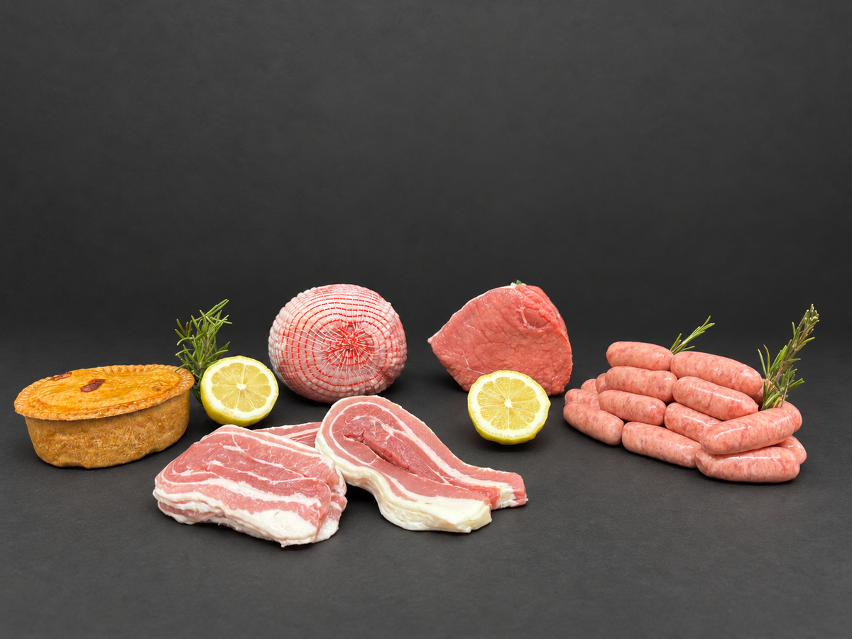 Low Holden Farm (Silsden) Hamper on a smooth charcoal background