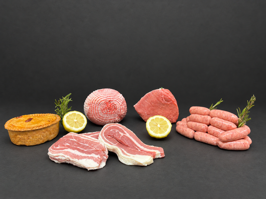 Low Holden Farm (Silsden) Hamper on a smooth charcoal background