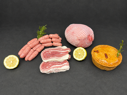 Barnsy's Basics Hamper on a smooth charcoal background