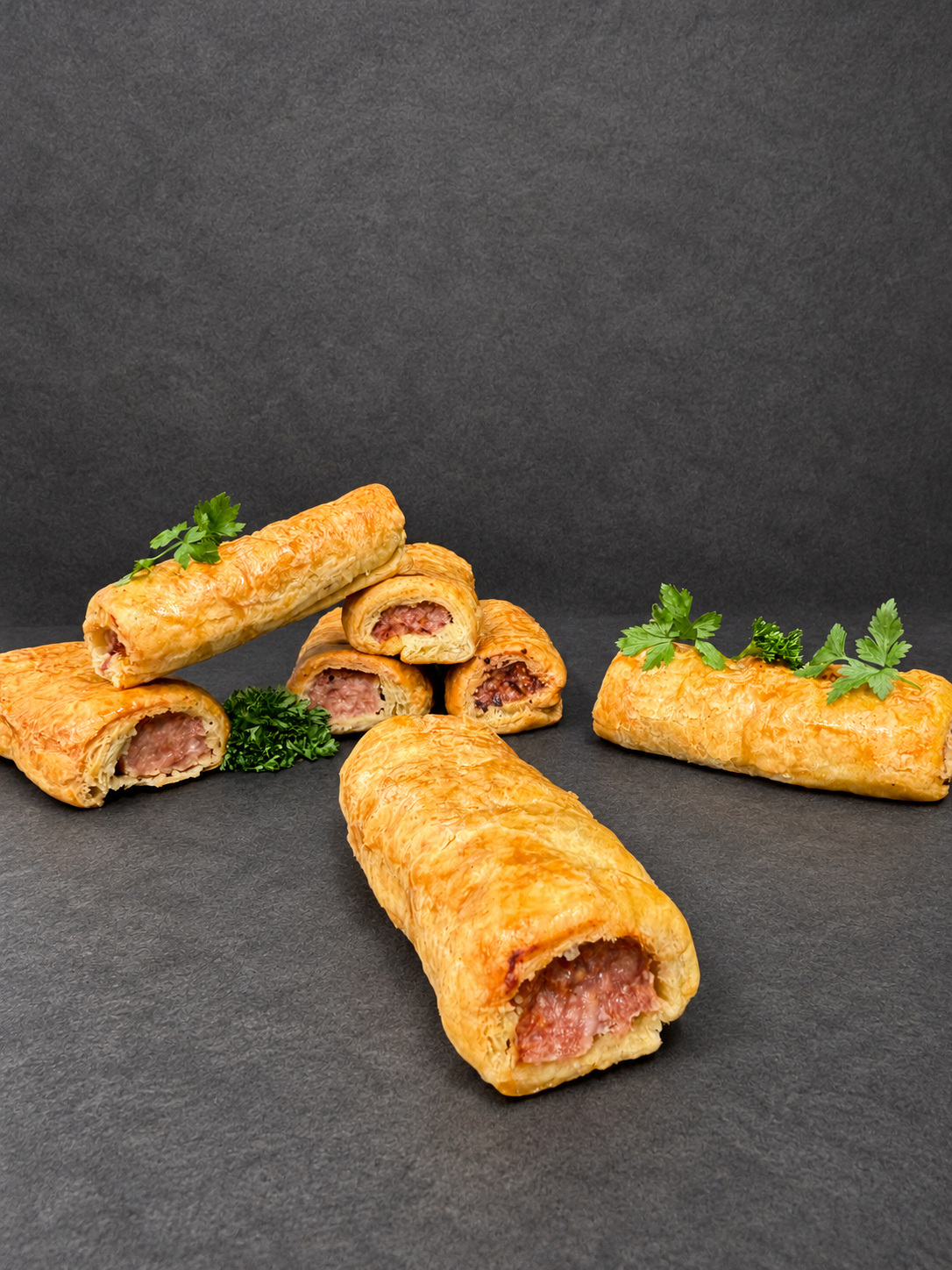 Sausage Roll on a smooth charcoal background