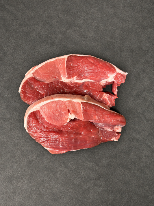 Lamb Steaks on a smooth charcoal background
